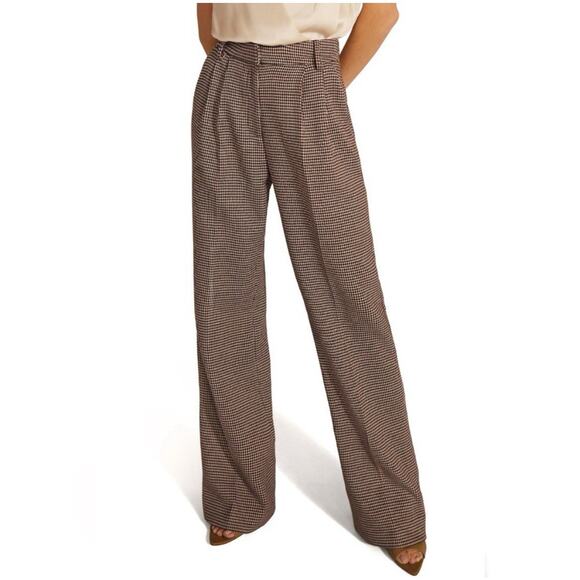 Favorite Daughter The Favorite Pant Size 6 Wide Leg Chocolate Houndstooth Pleat - Picture 1 of 6
